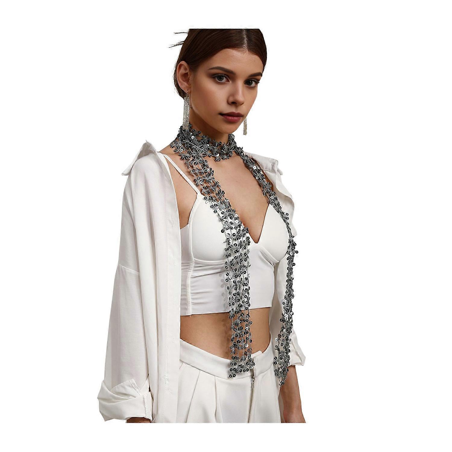 Femmes Écharpe Brillant Paillette Fleur Forme Creux Design Écharpe Glitter Embelli Fin Écharpe Mode