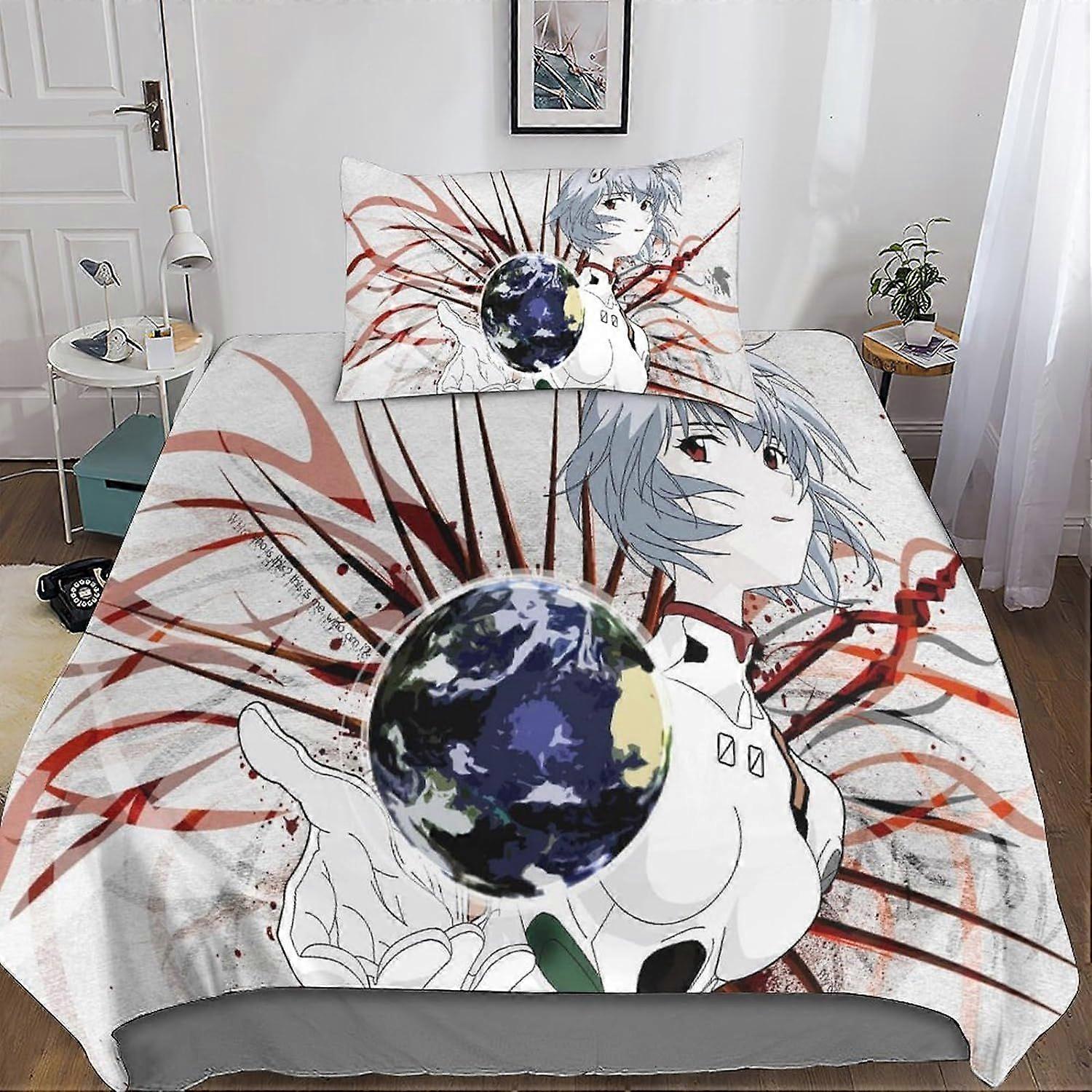 Neon Genesis Evangelion 3D Duvets and Bedding Sets with Pillowcase, Bedding Duvet Cover, 2 Pieces Microfiber Bedding with Zipper Closure Pillowcases S