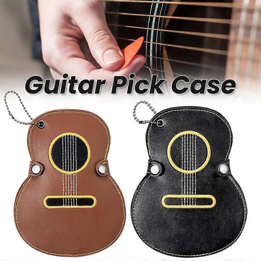 PU Leather Guitar-Shaped Guitar Picks Case Holder Plectrum Storage Bag Gift for Guitar Lovers