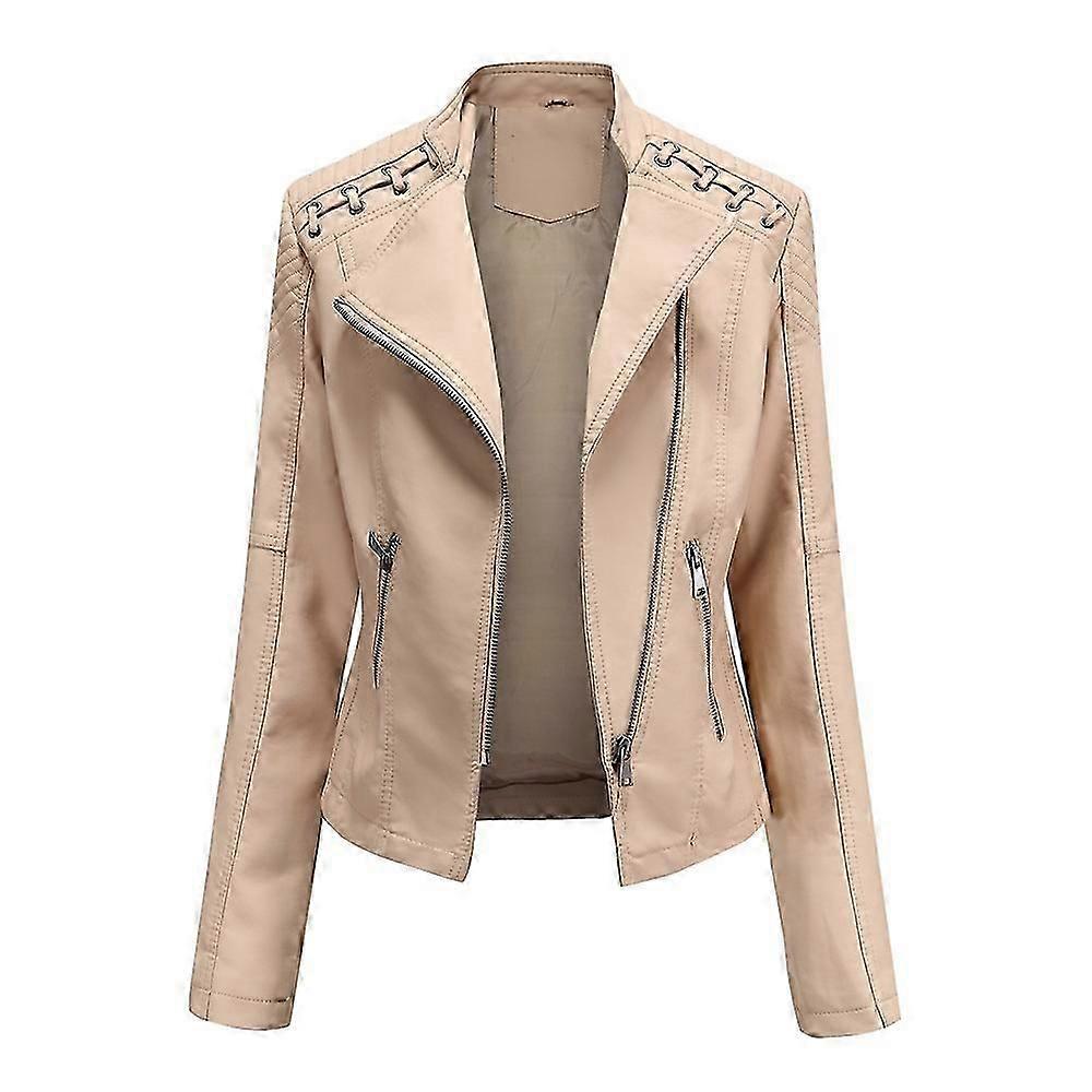 Vår Höst Läderjacka Kvinnor Slim Fit Motor Biker PU Läder Kort Kappa Stativ Krage Damer Dragkedja Ytterkläder Ny