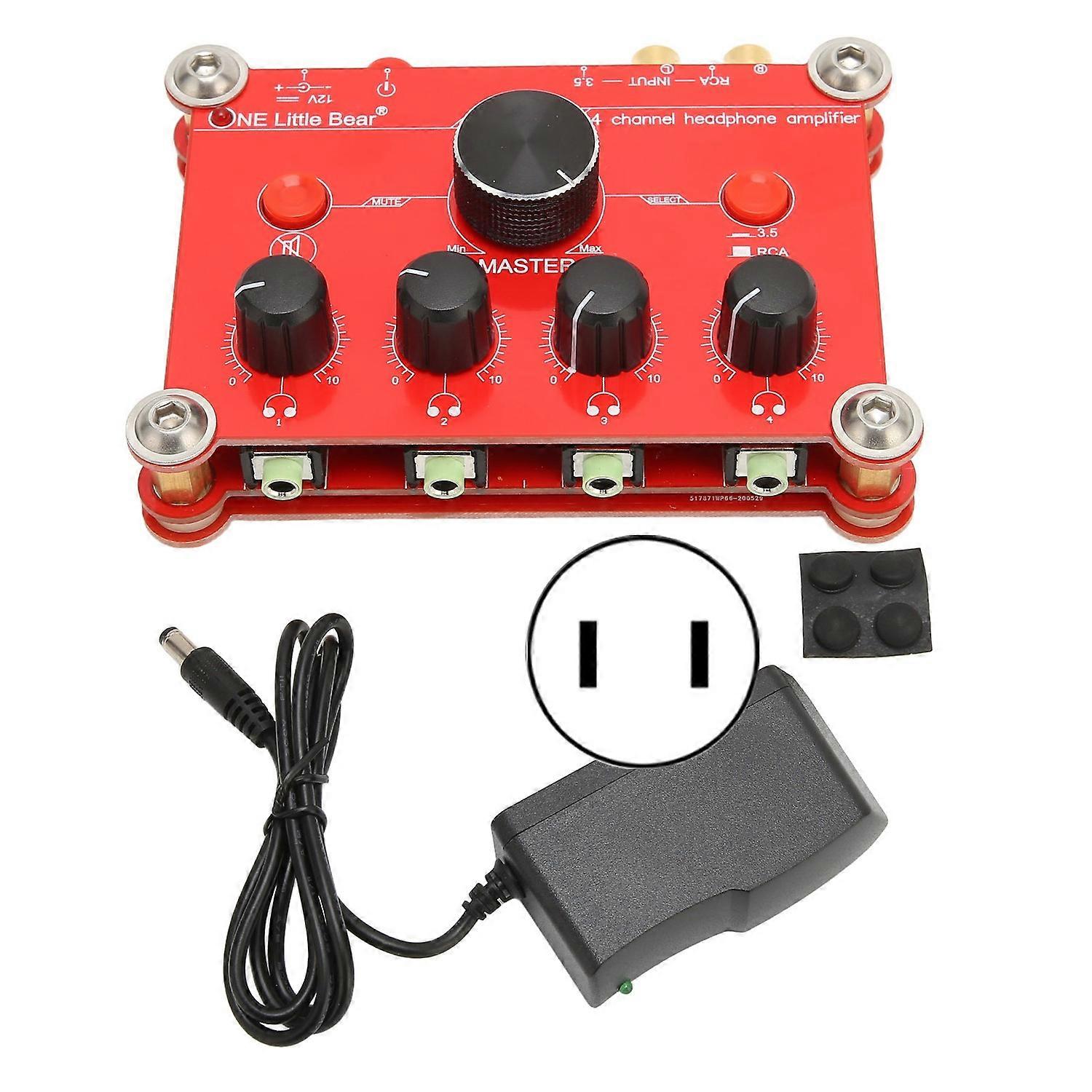 4 Channel Red Headphone Amplifier Independent Volume Control Easy Operation Audio Power Amplifier Mo
