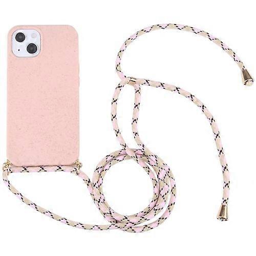For iPhone 15 Wheat Straw TPU Shockproof Phone Case with Neck Lanyard