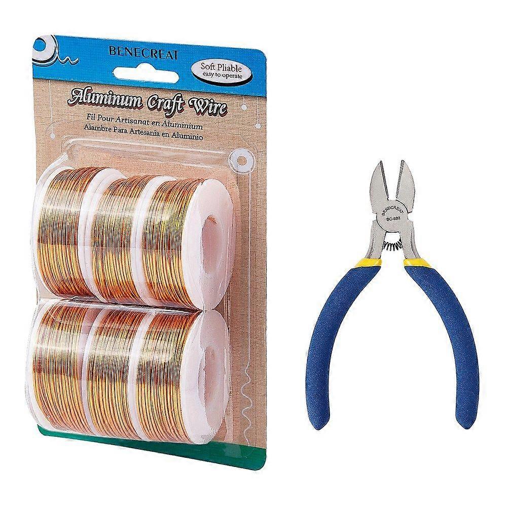 DIY Jewelry Kits with Aluminum Wire and Iron Side Cutting Pliers Gold 1mm about 23m/roll 6rolls/set