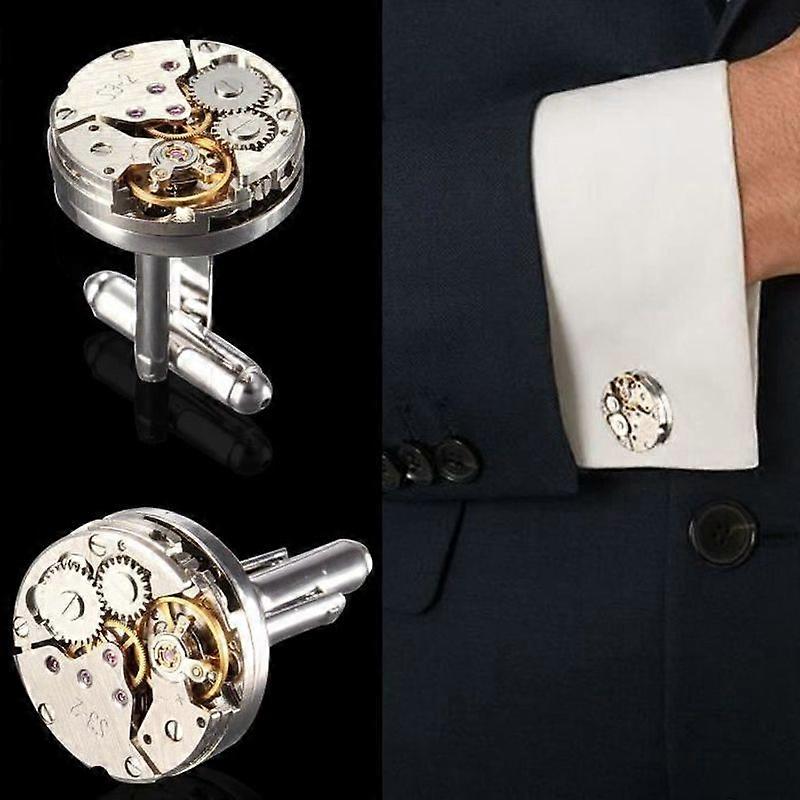 Cufflinks Cufflinks Mechanism Watch Metal Steampunk Silver Men