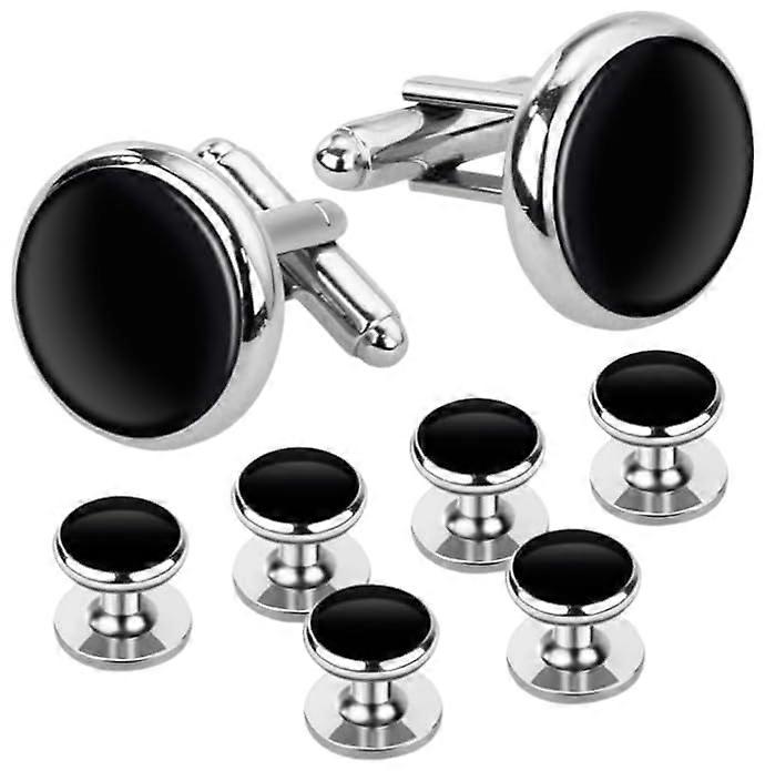 8-Piece Tuxedo Stud Set - Black Cufflinks and Classic Shirt Buttons for Formalwear and Special Occasions