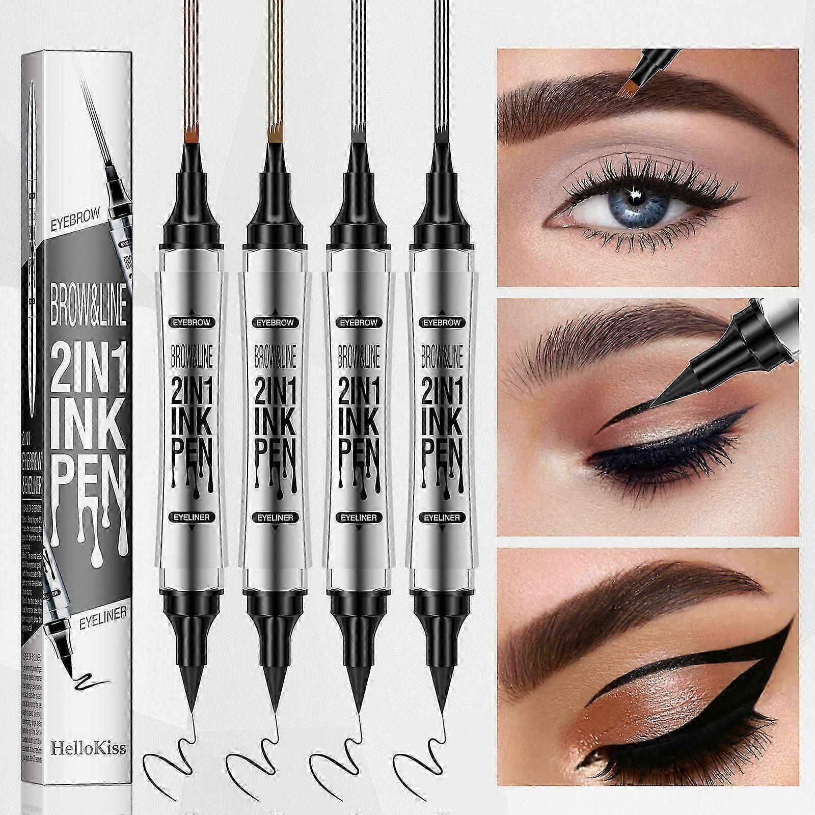 Crayon 2 en 1, stylo microblading pour sourcils, crayon microblading 3D étanche amélioré, stylo à sourcils à 4 pointes