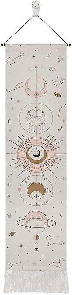 Bohemian Tapestry, 32.5 x 130 cm Moon Tapestry, Wall Hanging Tapestry, Moon Phase and Constellation Pattern, with Hanging Rod, Cord and Hook, for Liv