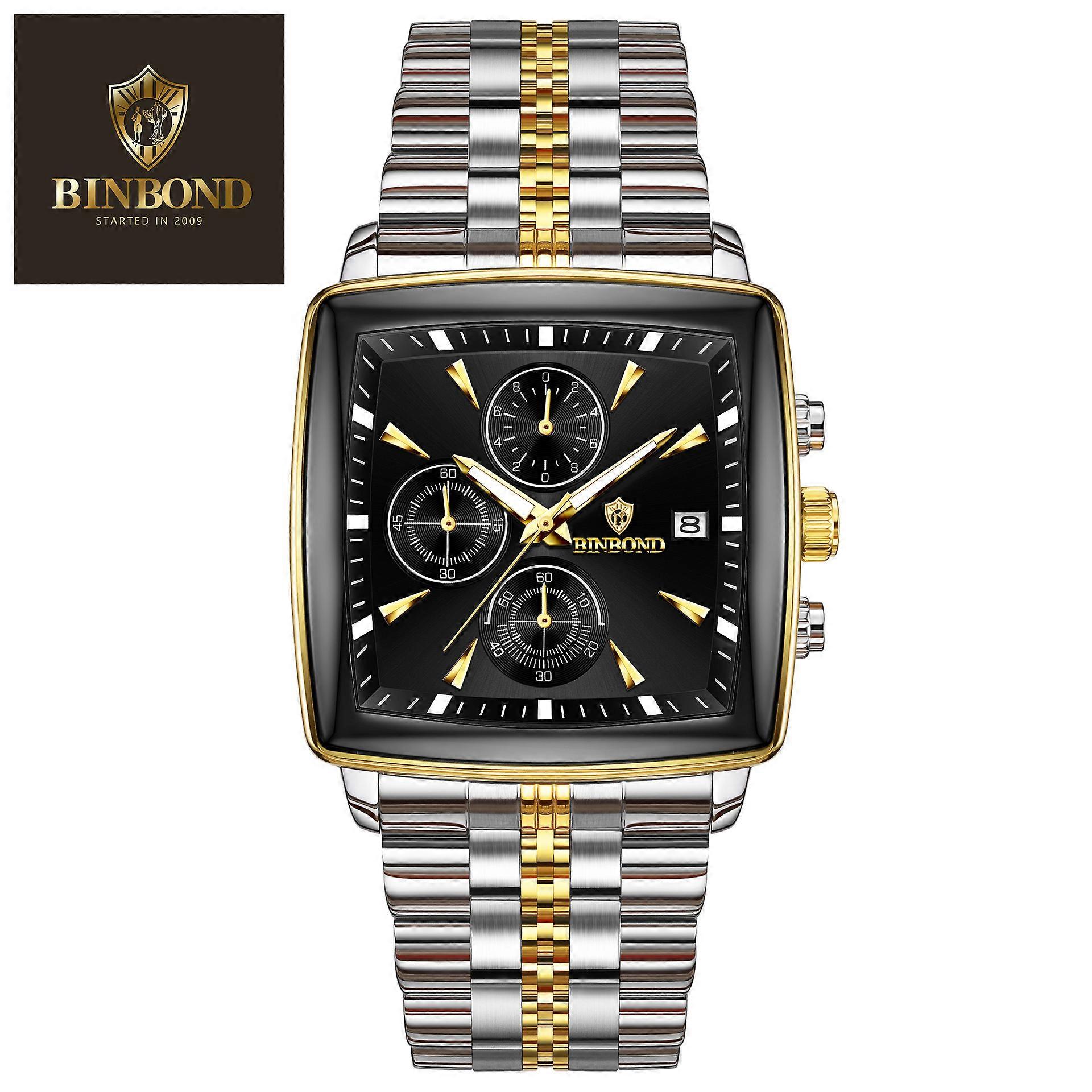BINBOND Men Multifunctional Chronograph Luminous Date Square Quartz Watch