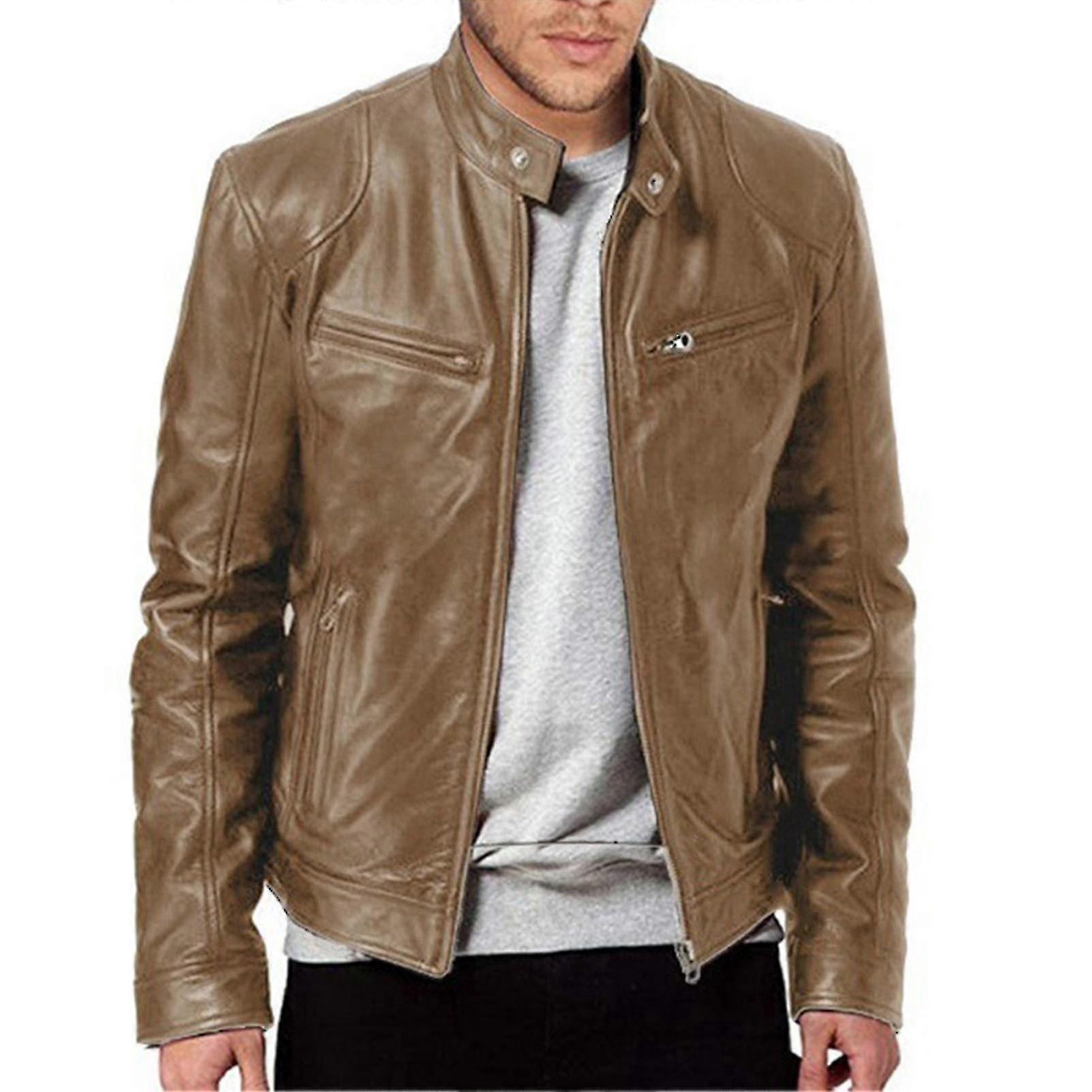 Casual Leather Jacket for Men with Front Zipper, Vintage Style for Work and Travel
