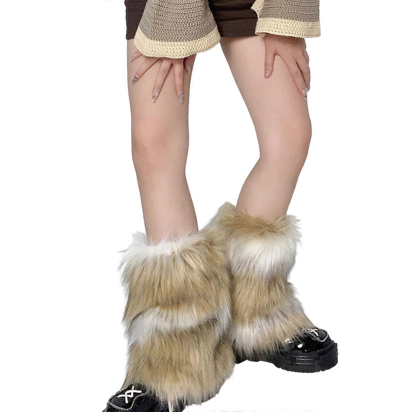 ファジーフェイクファーレッグウォーマーレディース冬暖かい毛皮ブーツ袖口カバーコスチュームワンペアはほとんどの女性にフィットします20cm30cm40cmロング40