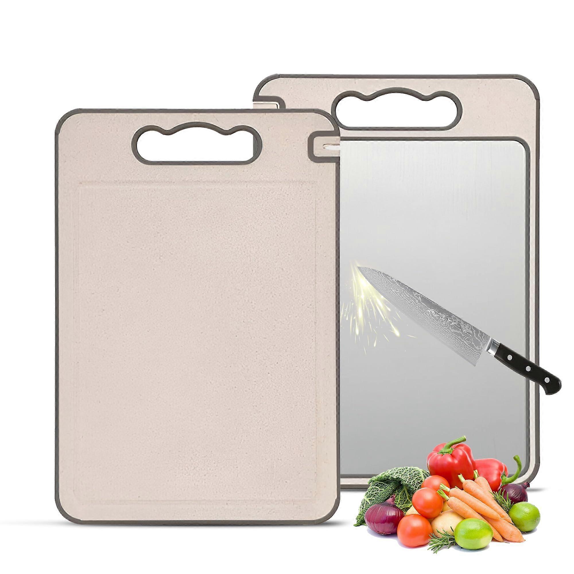 4-in-1 Double-Sided Stainless Steel Cutting Board for Vegetables, Meat, and Bread with Garlic Grater and Knife Sharpener