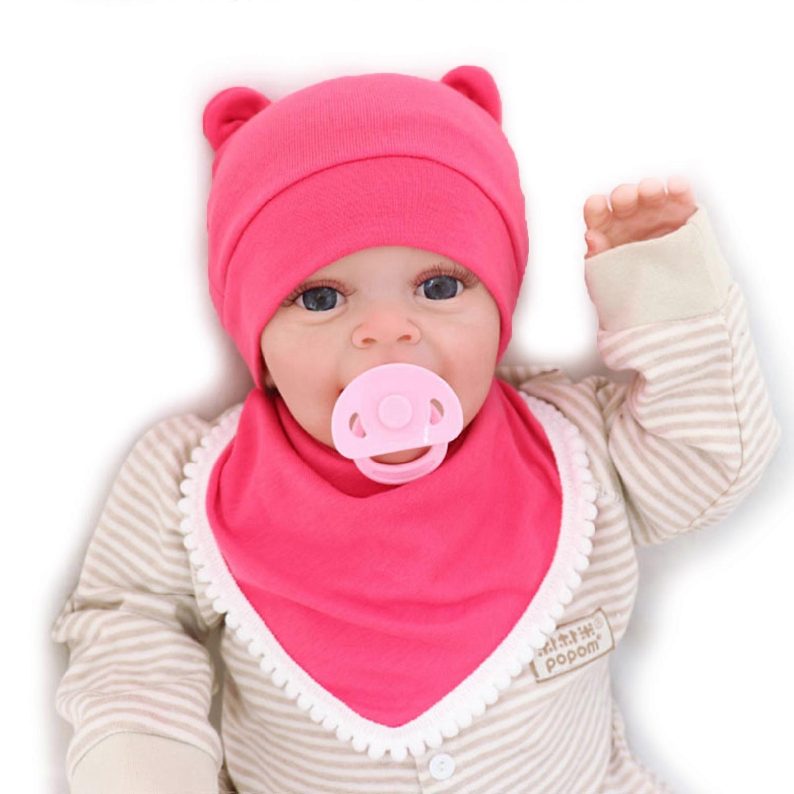 2Pcs/Set Baby Soft Cotton Tire Hat Feeding Drool Bib Set Newborn Infant Solid Color Warm Cap Saliva Towel Ears Beanie Scarf Rose
