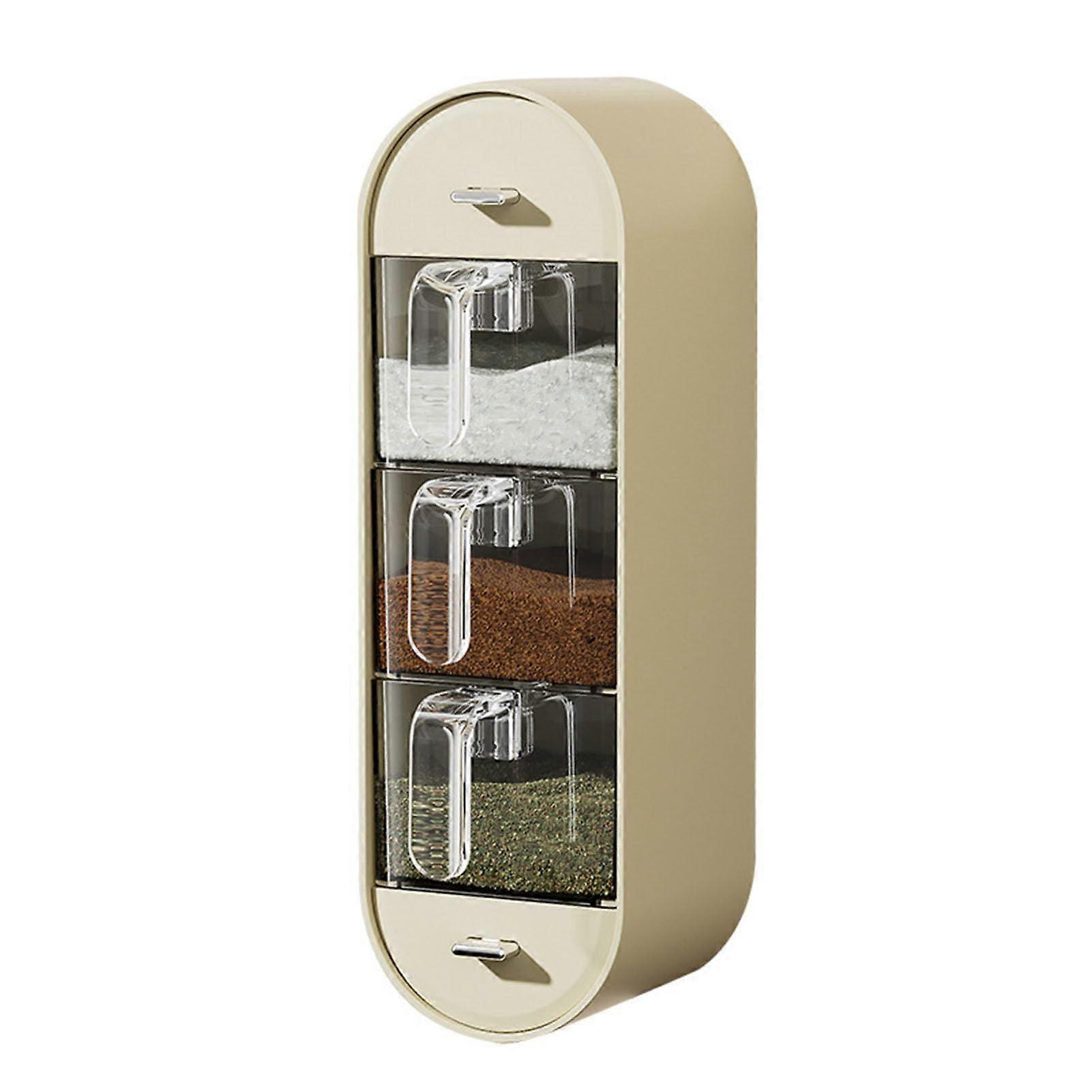 Wall Mounted Self Adhesive 3 Compartment Spice Storage Container with Condiment Jars