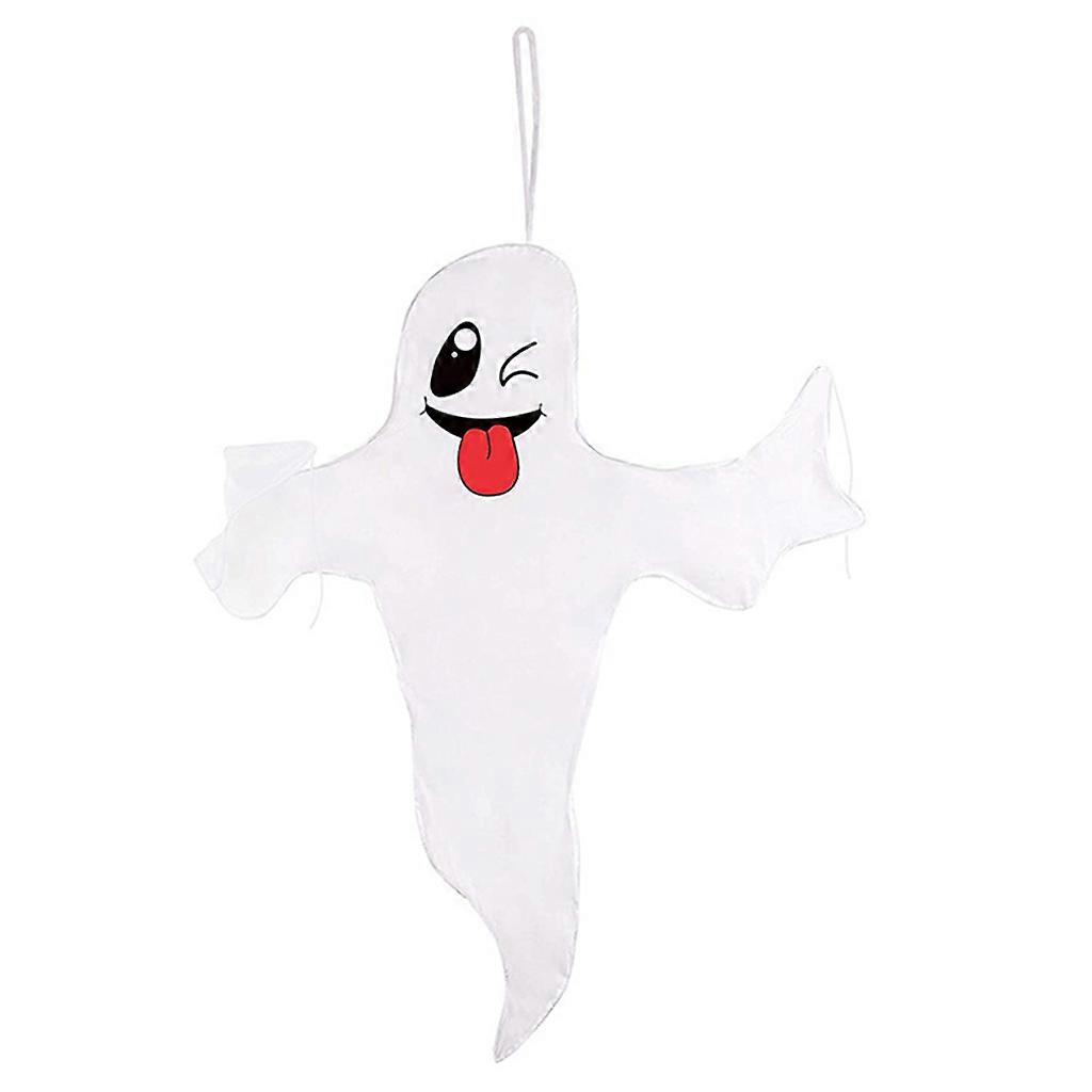 3D Halloween White Grimace Ghost Flag For Hang Easily From Tree Porch Halloween Smiling Ghost 3D Windsock Hanging Ghost