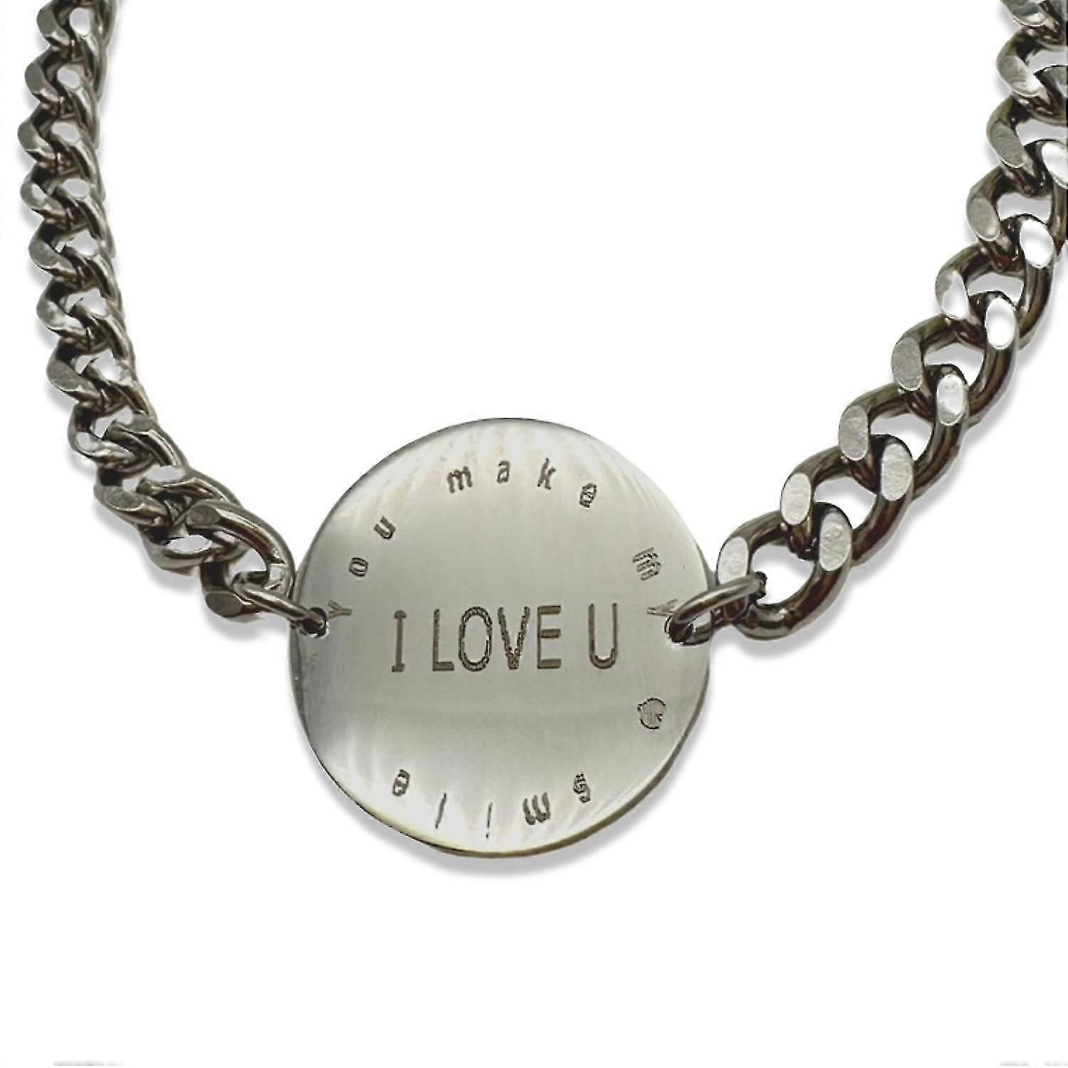 Bracelet with text ''You make me smile' gift for man steel
