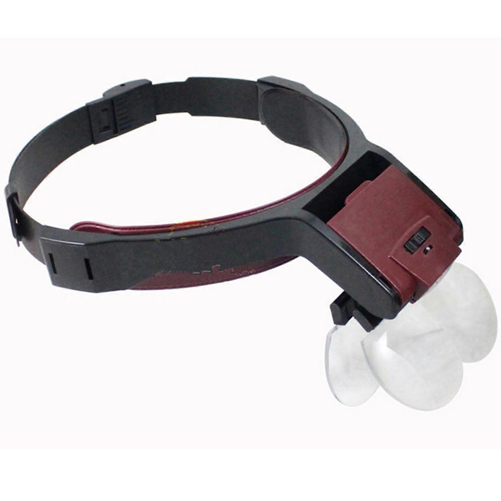 Headband magnifier with 4 interchangeable lenses for reading, repairing, and closeup work.