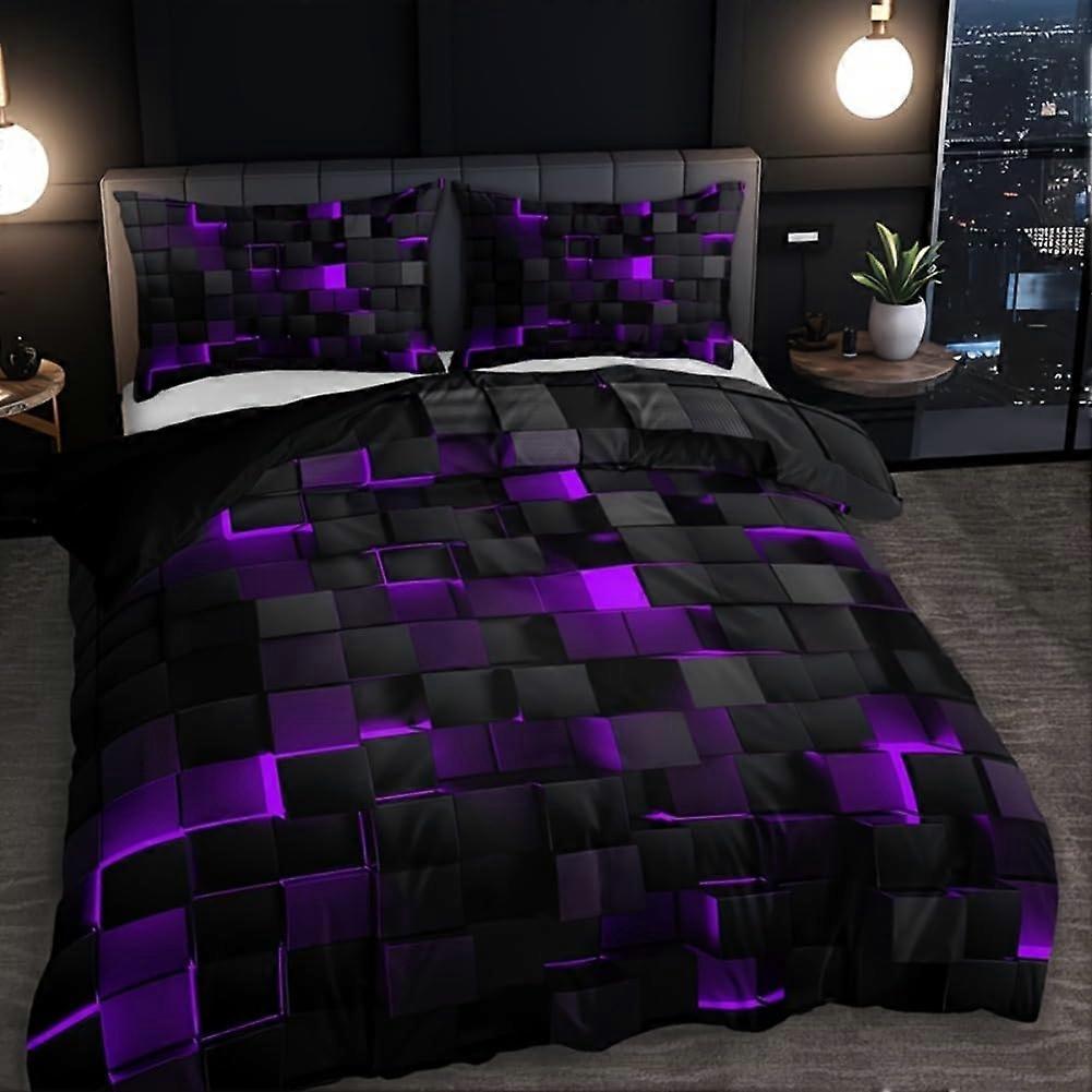 3Piece Grid Duvet Cover Set UltraSoft, Breathable Fabric includes 1 Duvet Cover 2 Pillowcases
