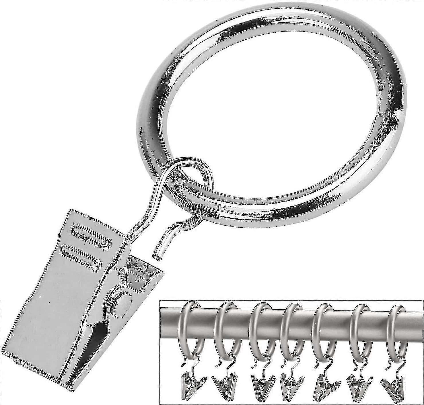 Window Curtain Rings With Clamps 25mm 8/16 Pack - Rustproof Stainless Steel