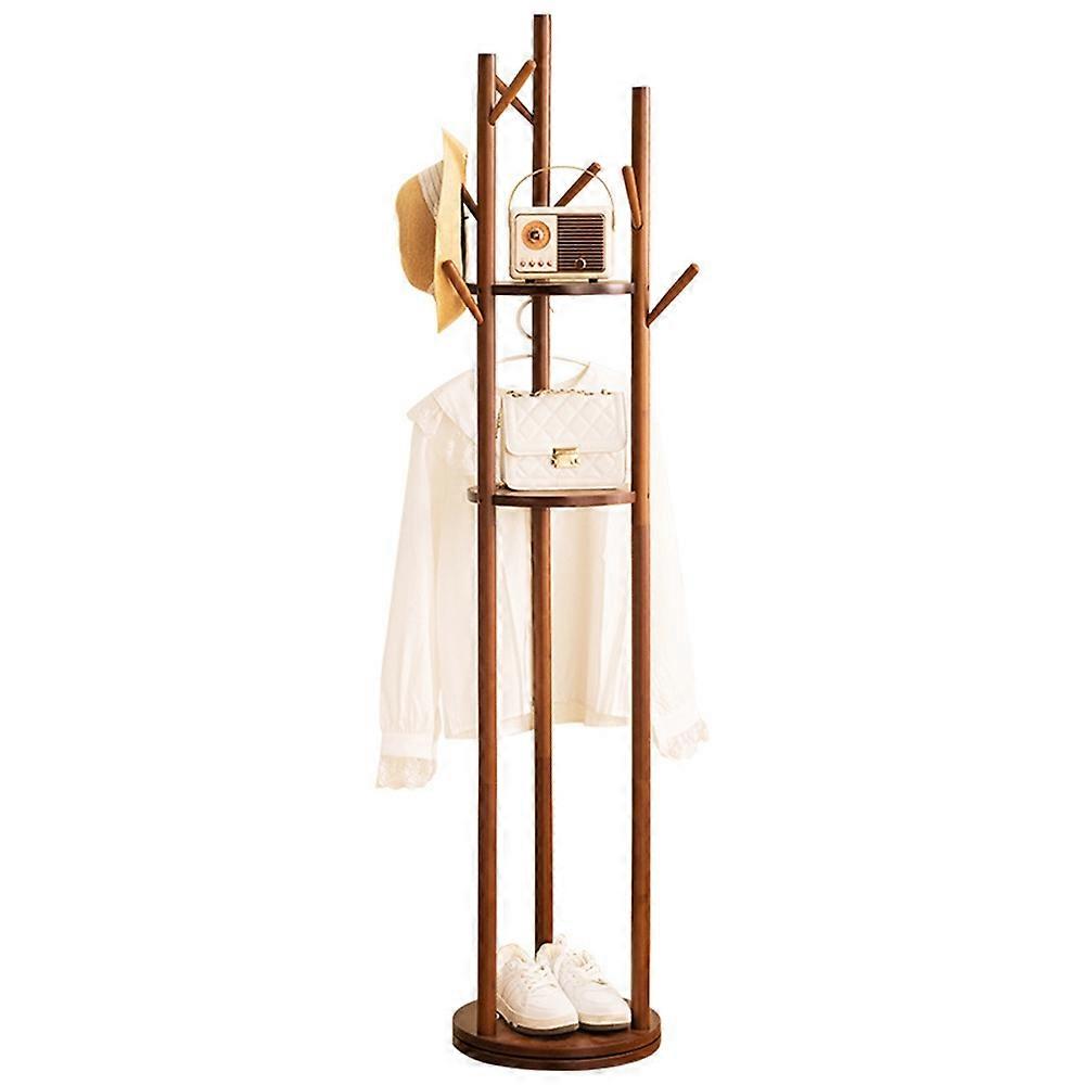 705XZYMJ 8 Hooks Bamboo Coat Rack 3-Tier Storage Shelf with 360 Degree Rotating Base