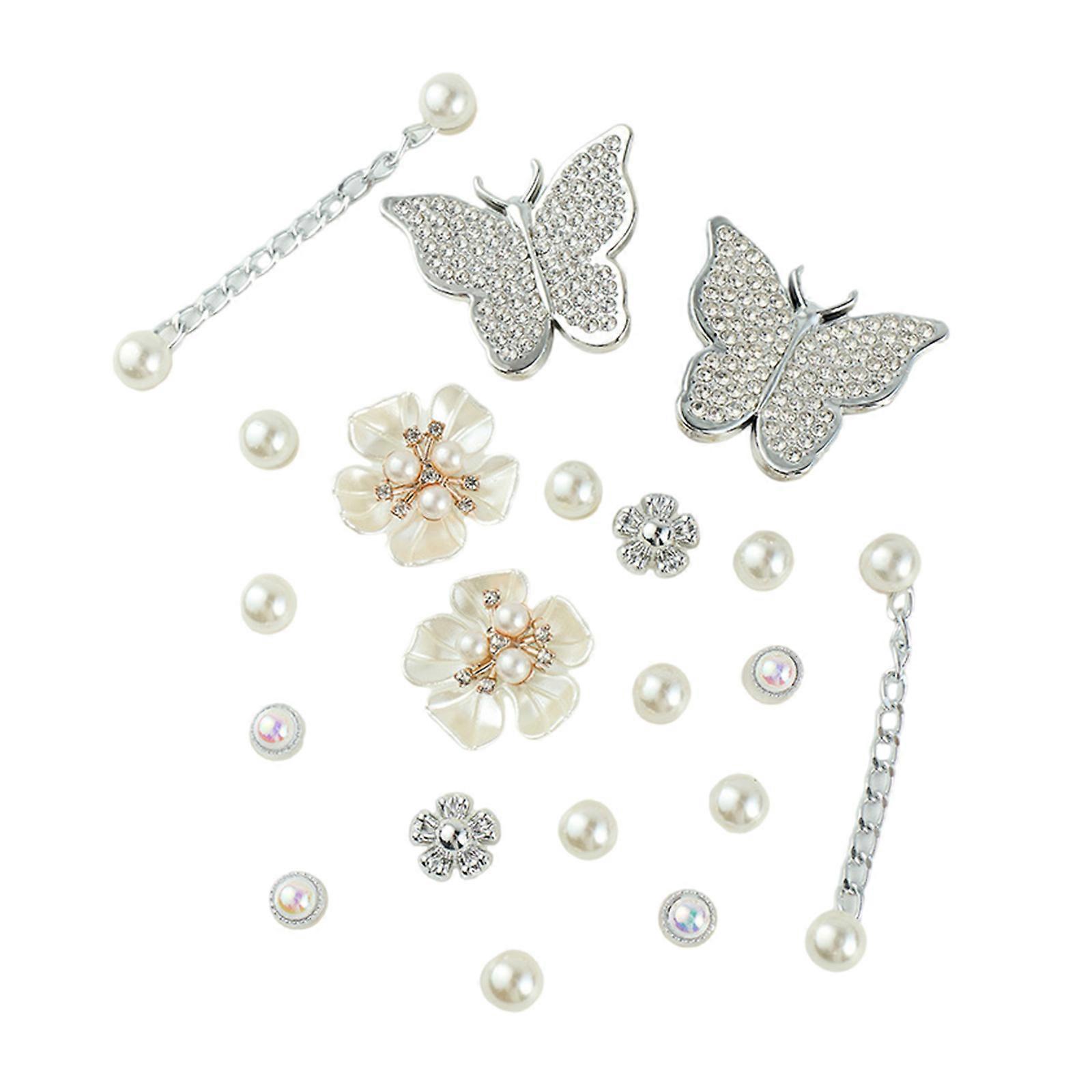 1 Set Shoe Accessories Including Sparkling Butterfly Flower and Pearls Shoe Chains for DIY Sandals Shoe Chains Decors