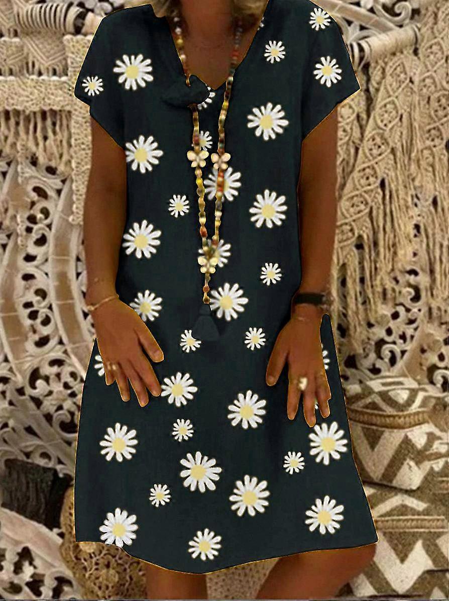 Rento Naisten T-paitamekko geometrinen printti, V-kaula-aukko Minityyli, Lyhythihainen Normaali Ulkoiluun ja päivittäiseen käyttöön