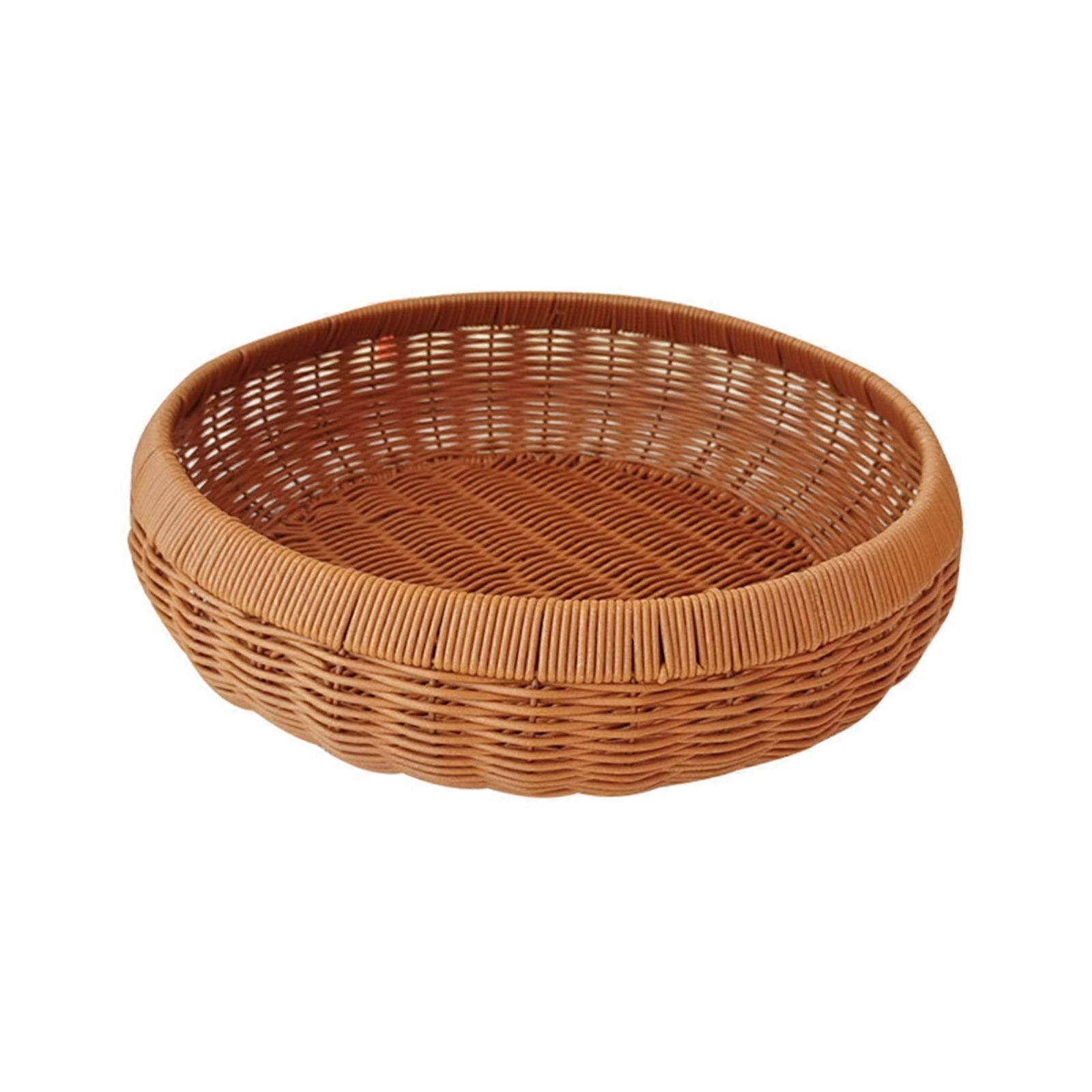 Spacious Faux Rattan Basket Efficient Handwoven Round Tray Space Saving Storage Organizer for Fruit and Vegetable