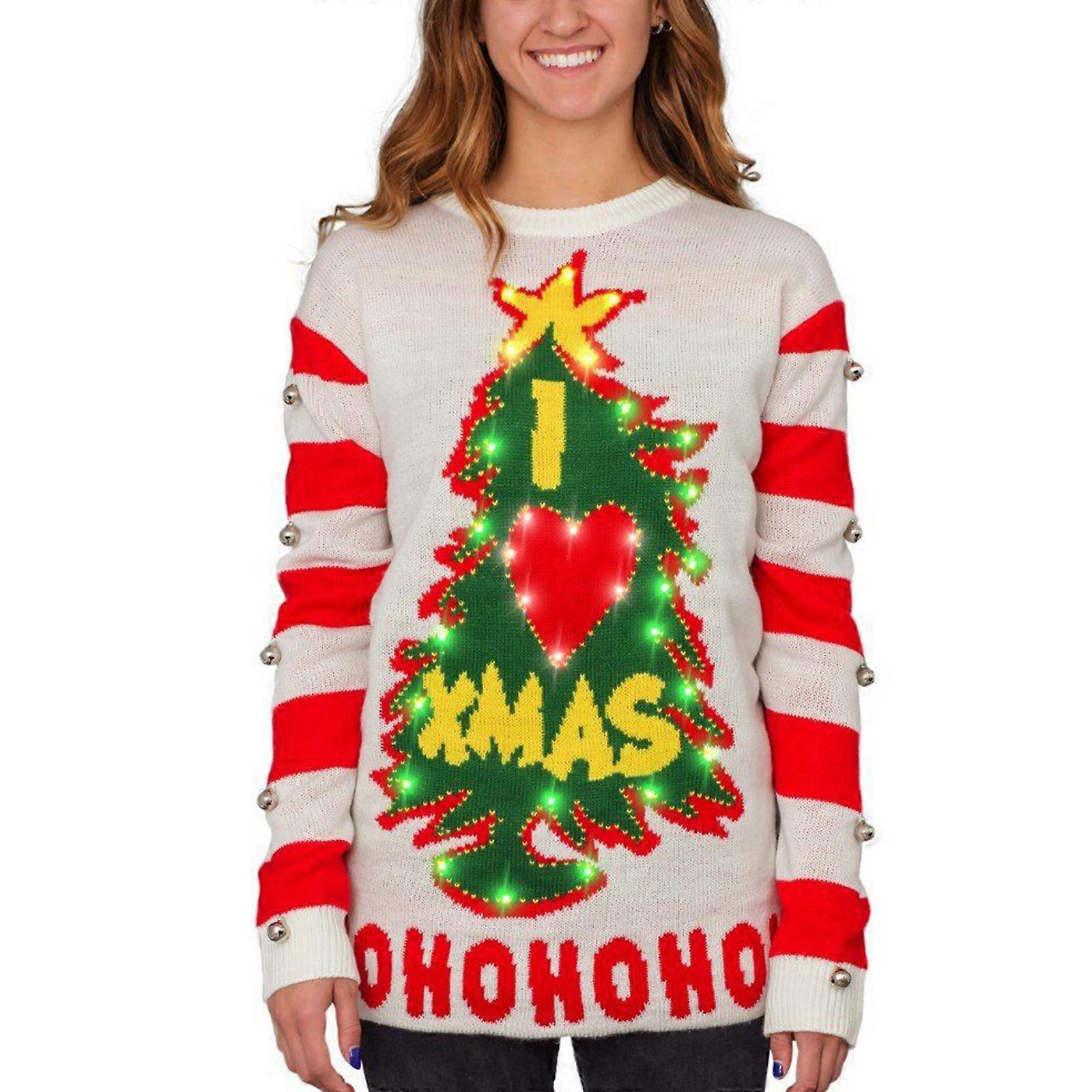 Weihnachtspullover Damen Rundhalspullover Langarm Gerippter Strick Basic Pullover Pullover Häkelpullover XL