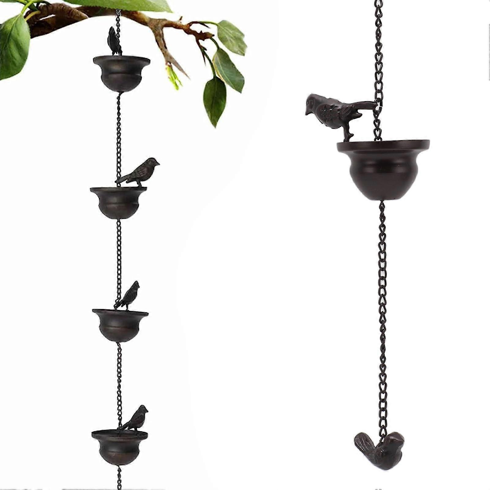 Bird Rain Chain, Mobile Birds on Cups, Rain Game, 2, Rain Game with Attached Hanger and 8 Birds to Drain Water, Housewarming, Decorative Ref: 5048