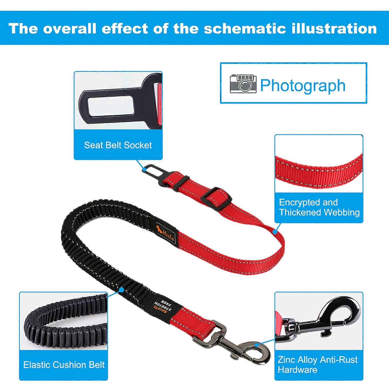 ペットカーシートベルト犬用車の安全リーシュ大型および中型犬用車の保護リーシュ調整可能な犬用シートベルト、伸縮性のあるバンジーバッファー付き犬用ベルト、広告