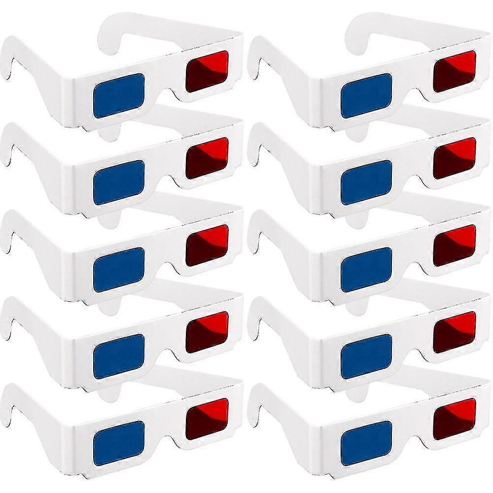 10 Pairs of Universal Anaglyph 3D Glasses Made of Cardboard Paper with Red, Blue and Cyan Lenses for Movie Enjoyment