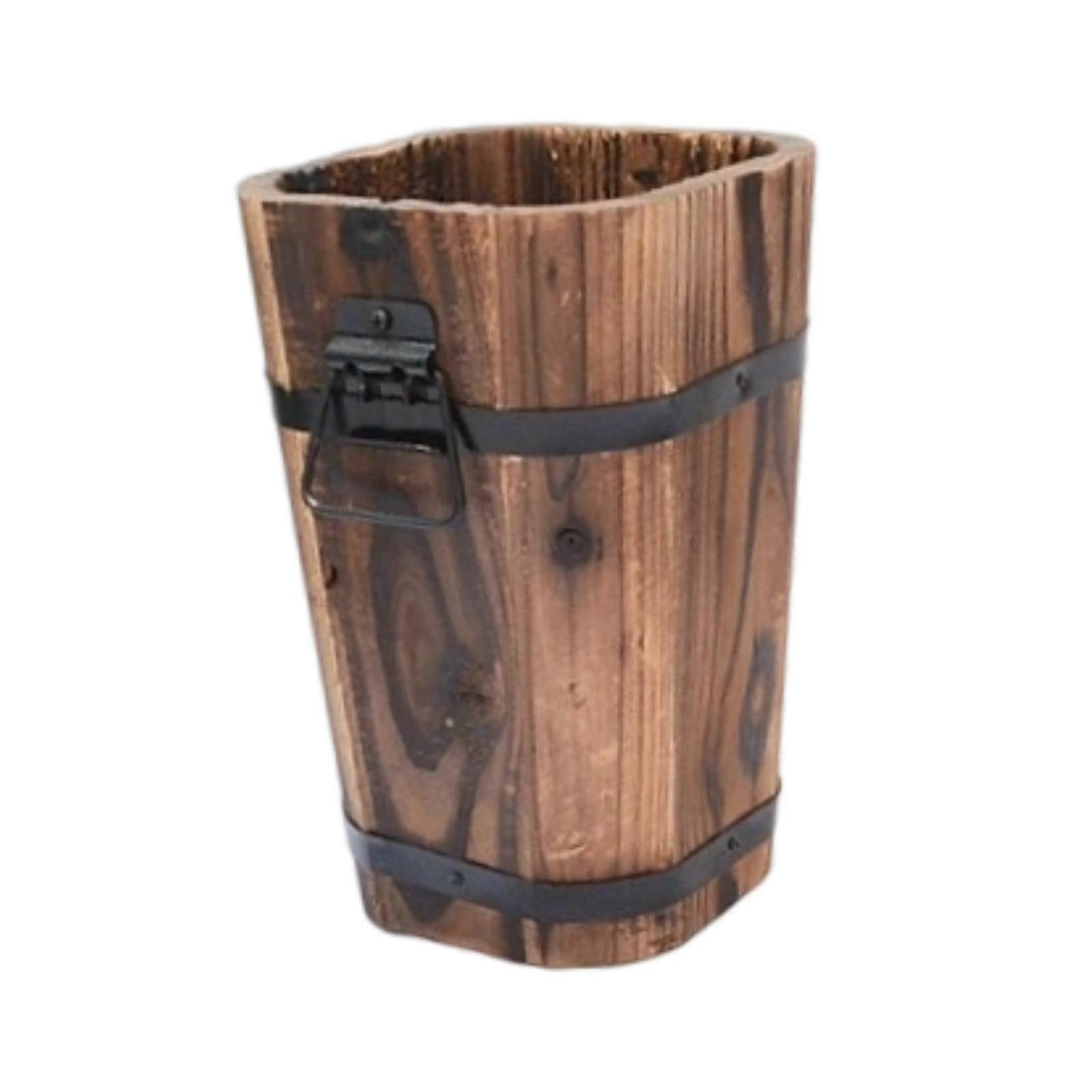 Wooden Bucket Planter Flower Pot Multipurpose Rustic Plant Container for Garden