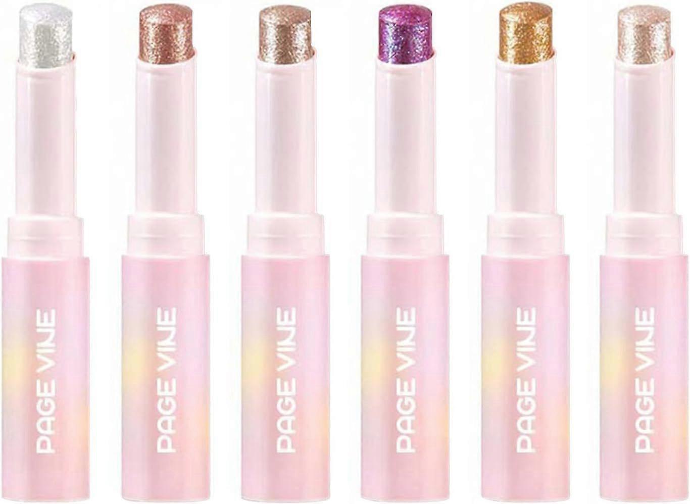 6Pcs Crystal Jelly Glaze Stick Crystal Jelly Highlighter Eyeshadow Stick Shiny Multi-coloured Pearlescent Shimmer Lip Balm Sparking Shine All in One