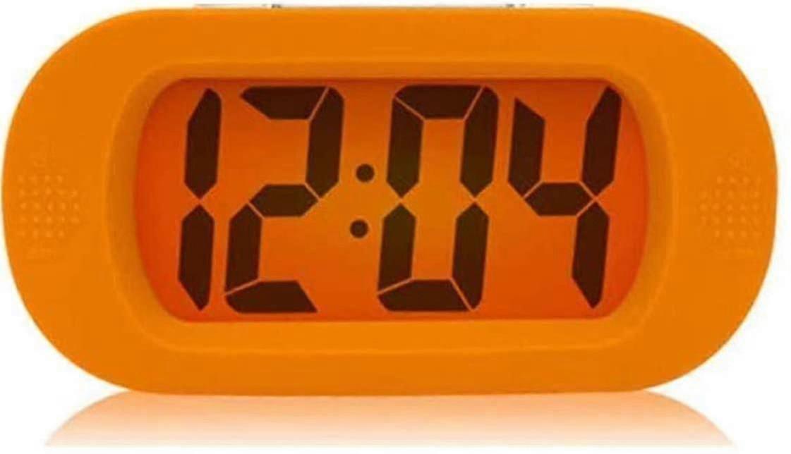 Shock-Resistant LCD Alarm Clock with Orange Night Light for Bedroom, Bedside Digital Clock with Snooze Function