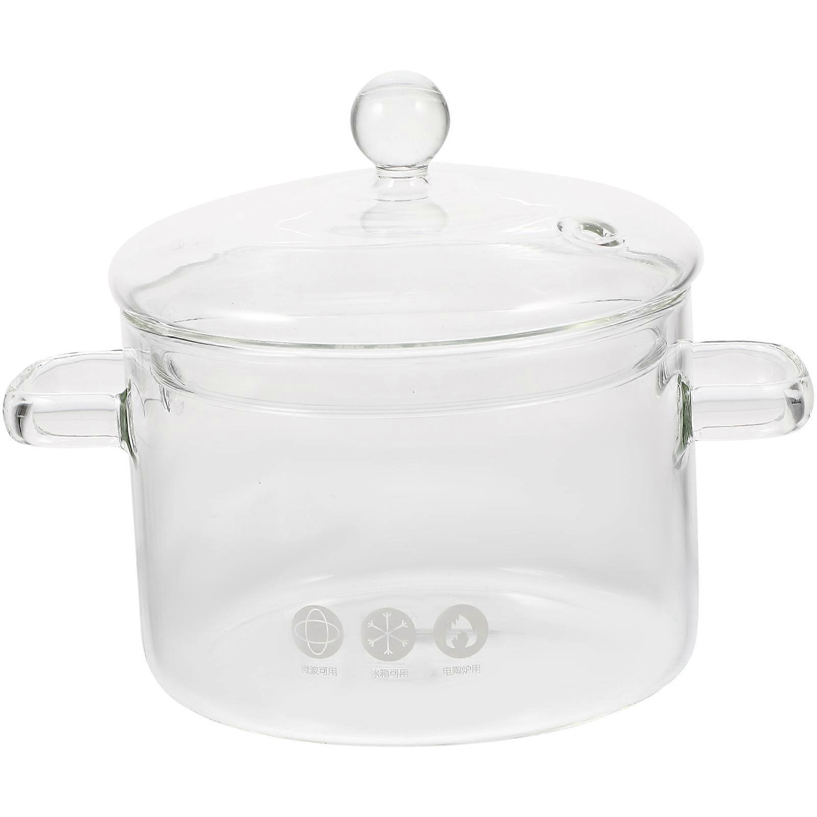 Heat Resistant Borosilicate Glass Stewing Pot with Lid, Double Handle Home Cooker for Slow Stew, Soup, Noodles, Compatible with Gas Stove