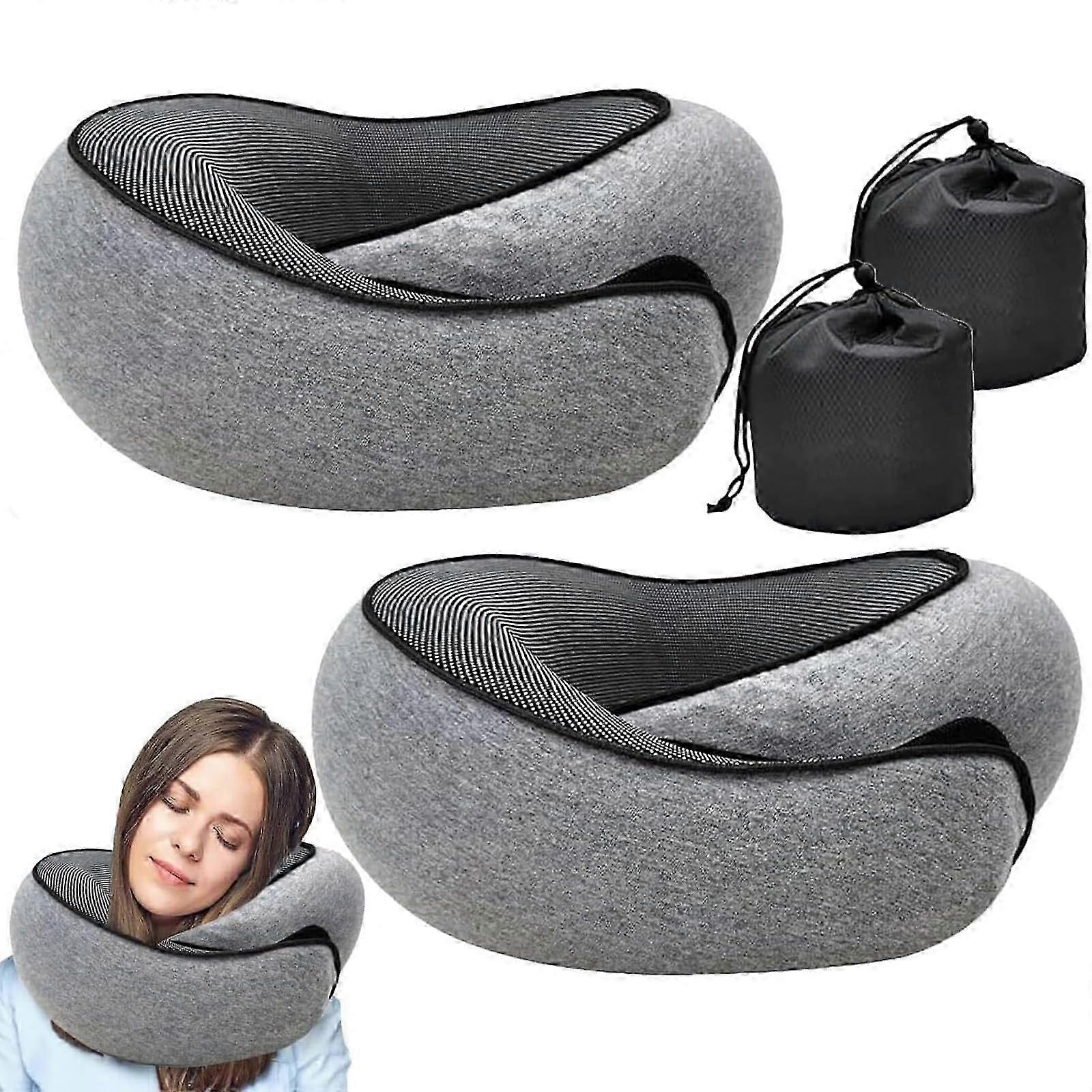 Travel Neck Pillows for Aircraft, Memory Foam with 360 Degrees Support, Set of 2 (Dark Gray) Suitable for Various Travel Needs