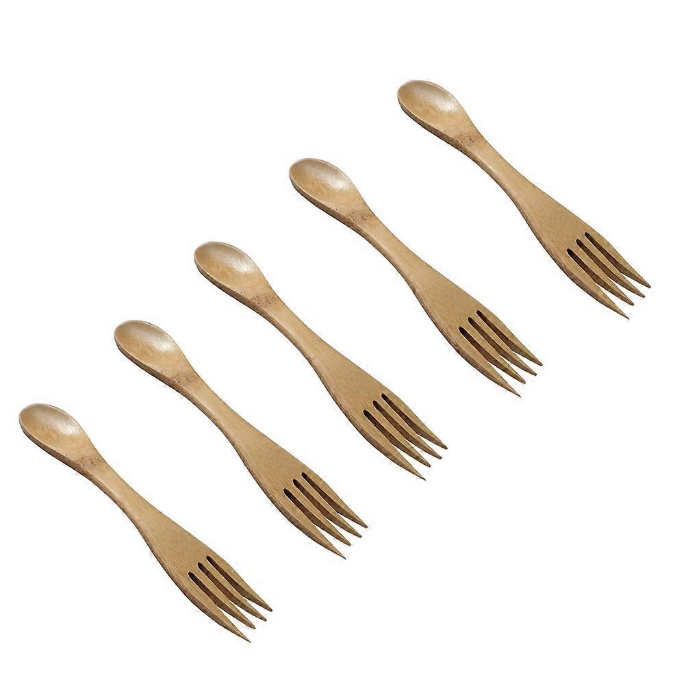 Multi-Use Bamboo Spork Travel-Friendly Tableware for Household Use Children 5Set