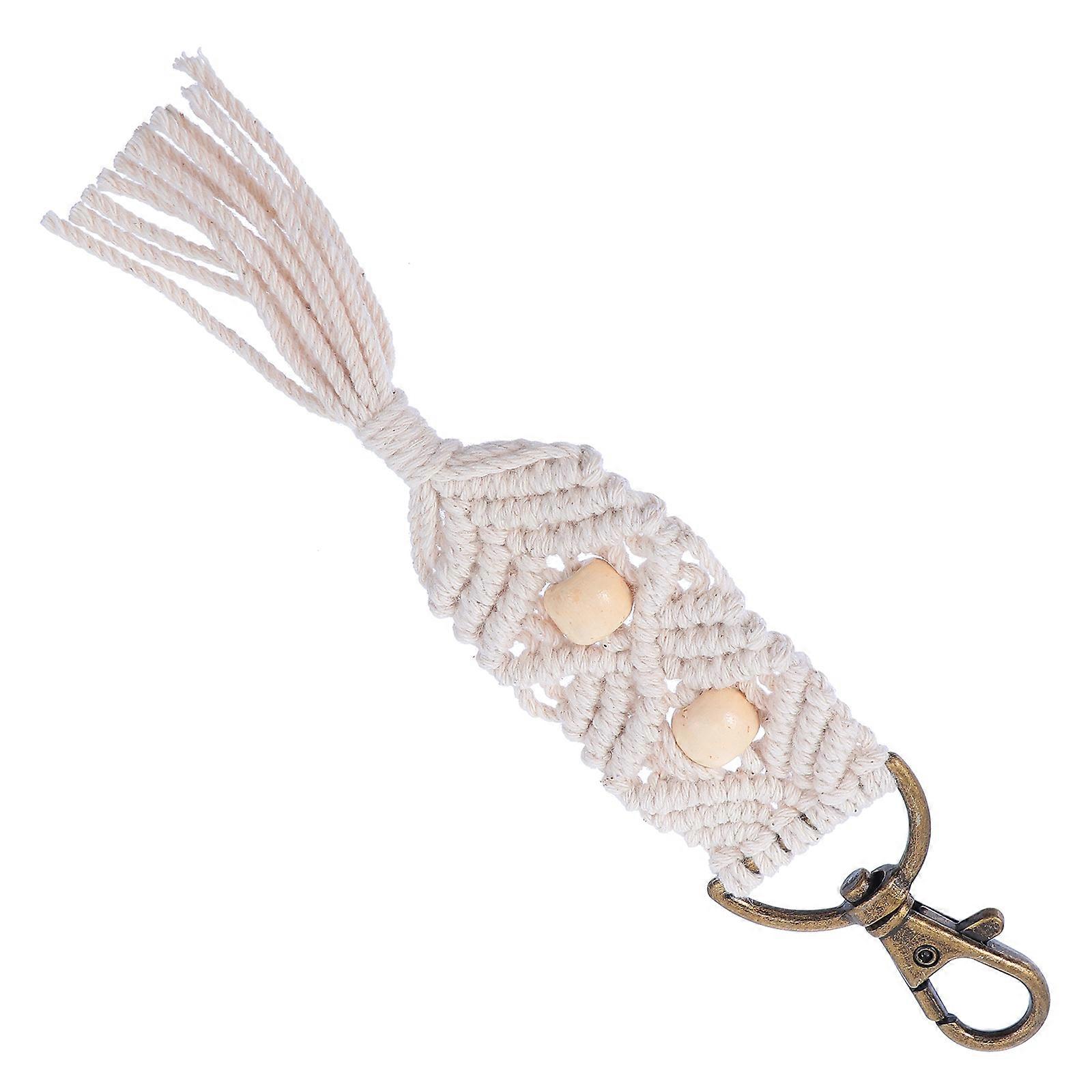 Keychain Hanging Pendant Simple Design Bag Charm Cotton Rope White 17x3x0.3cm 1Set