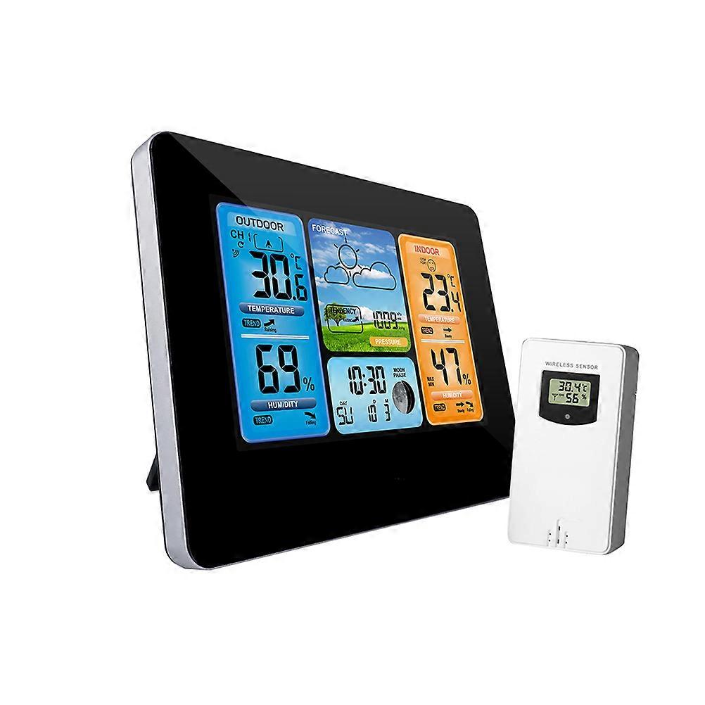 Digital Weather Barometer Calendar Alarm Clock Indoor Use Temperature Monitoring Device Black 1Set