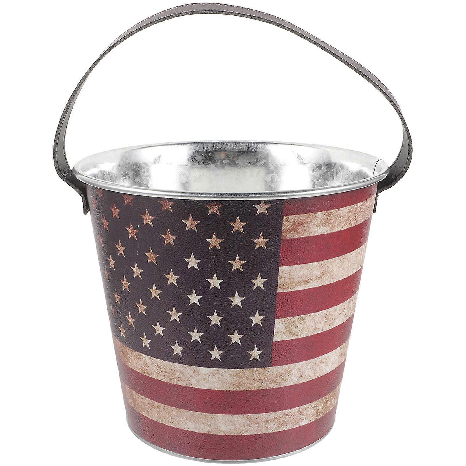 Small Metal Bucket Multi-Functional Cooling Beverage Holding For Parties Red Iron Leather 1Set