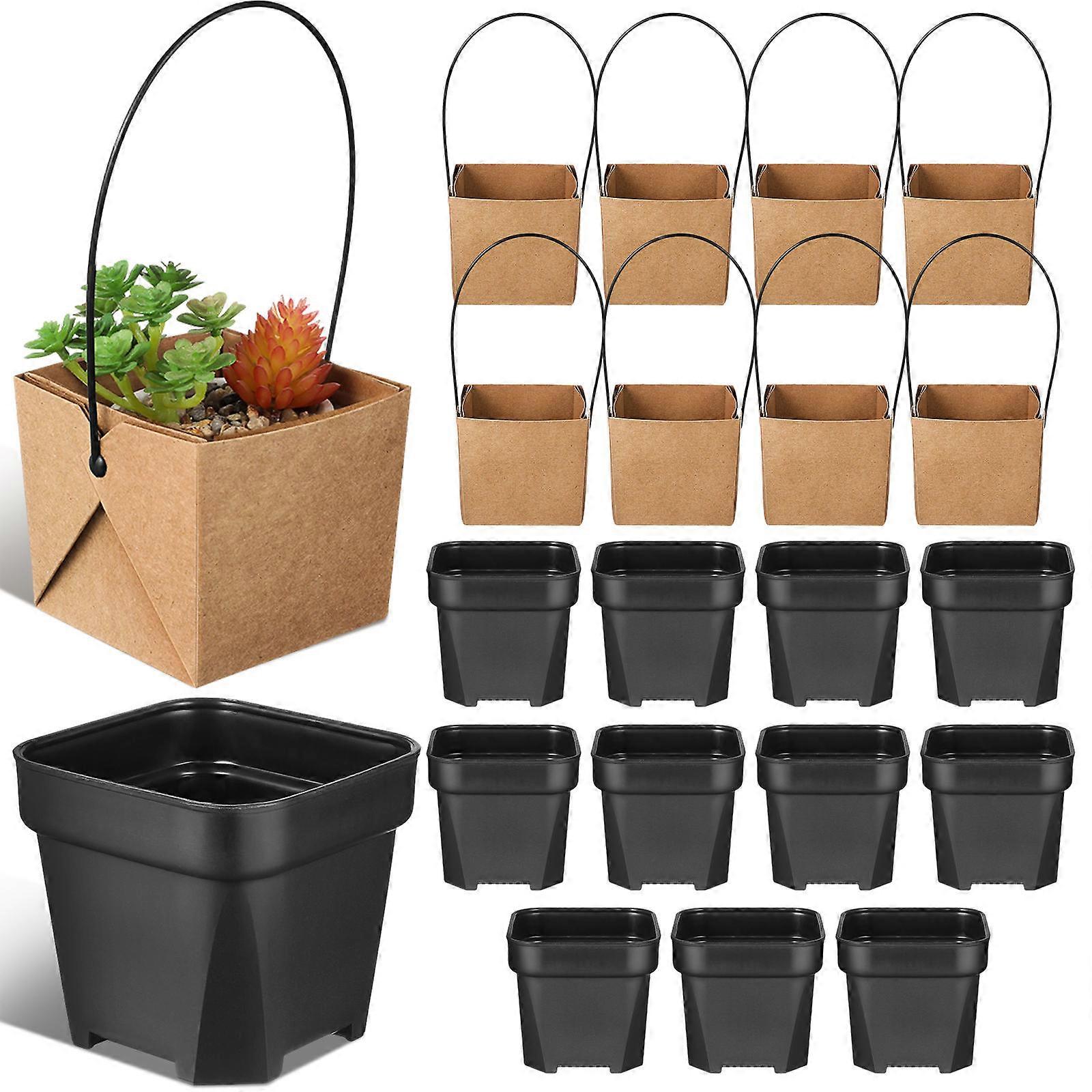 Mini Succulent Pots Set of 12 with Kraft Paper Wraps – Lightweight Durable Containers with Built in Drainage for Indoor Planting and Gifting