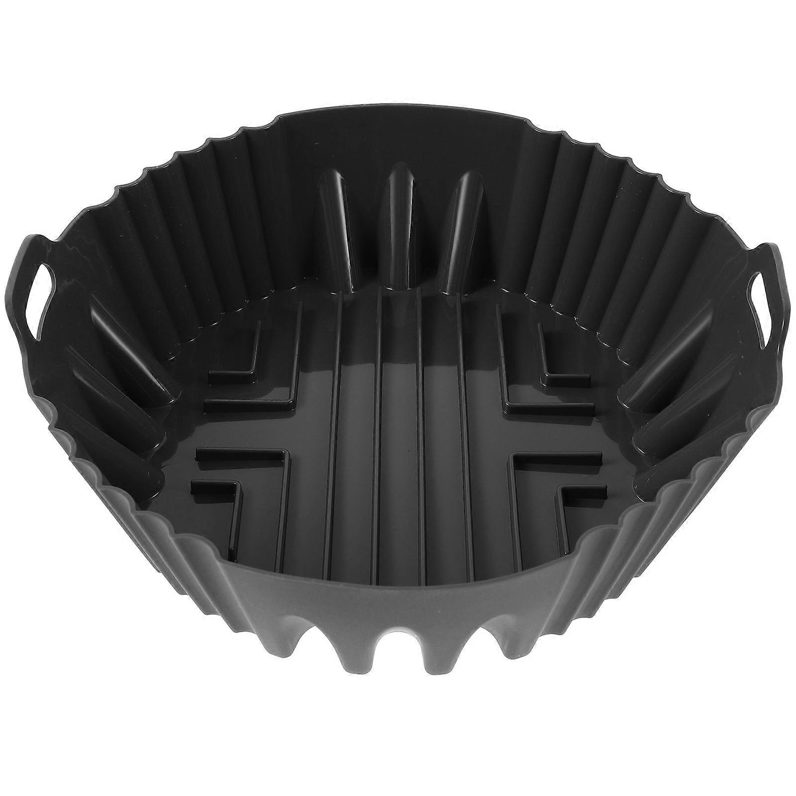 Silicone Air Fryer Liner Tray, Heat Resistant Non Stick Reusable Baking Pan for Meat, Vegetables & Desserts, Gray Round Basket Insert Compatible with