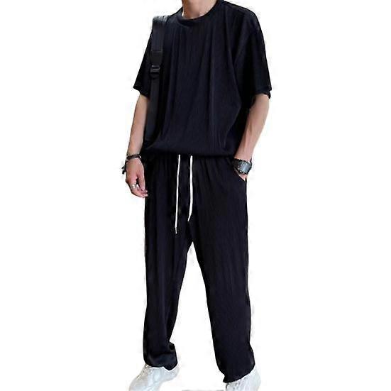 2Pcs/Set Casual Men Summer Tracksuit Loose Young Workout Top Pants Set