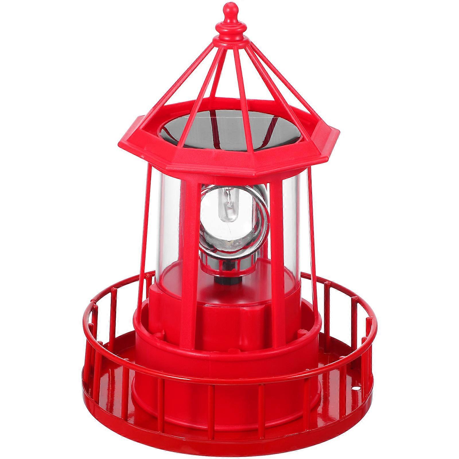 Solar Garden Lighthouse Light with Auto Rotating LED Lamp, Iron Resin Outdoor Decorative Statue for Lawn, Patio, and Pathway
