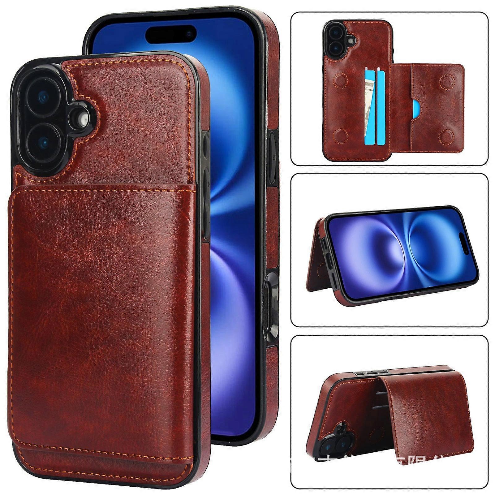 Veske Til Iphone 14 Pro Brun [z Earl Series] Crazy Horse Grain Lær Kortholder Anti-fall