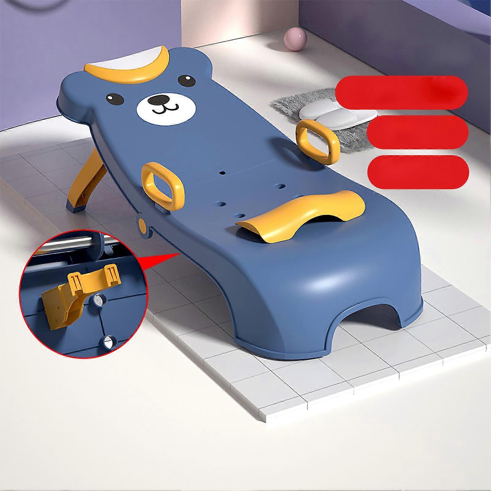 Chaise longue pliable et extensible pour enfants, appui-tête confortable et longue pour se laver les cheveux, bleu
