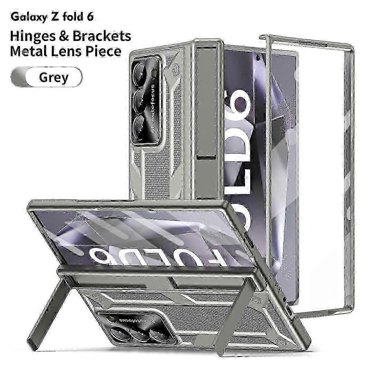 per Samsung Galaxy Z Fold 6 Custodia, Built-in Vetro Temperato Pellicola Protettiva & Supporto, Protezione di Livello Militare, Custodia per Galaxy Z Fold 6