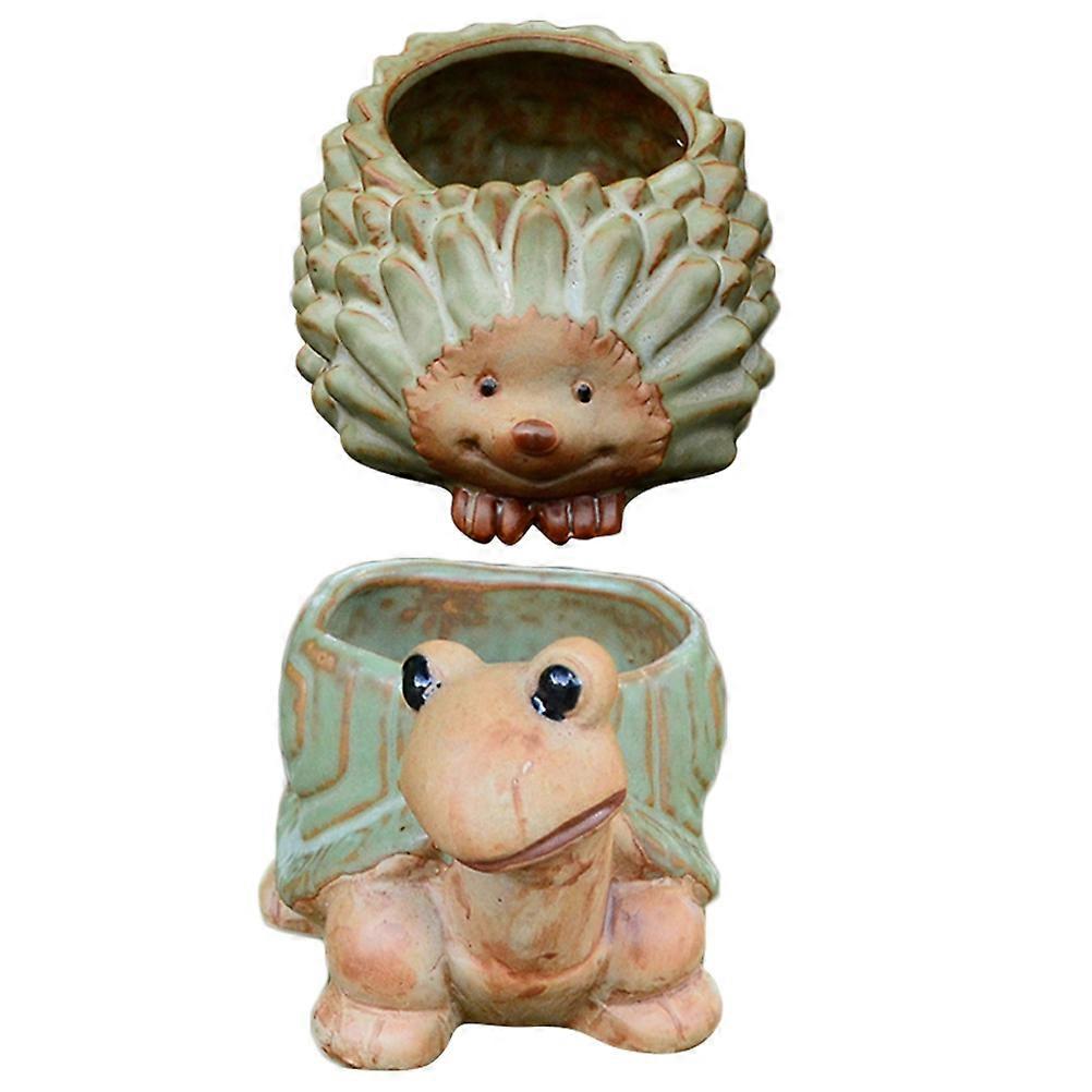 Small Animal Planter Pots Turtle Shape Indoor Plant Growth Support Assorted Color 2Pcs