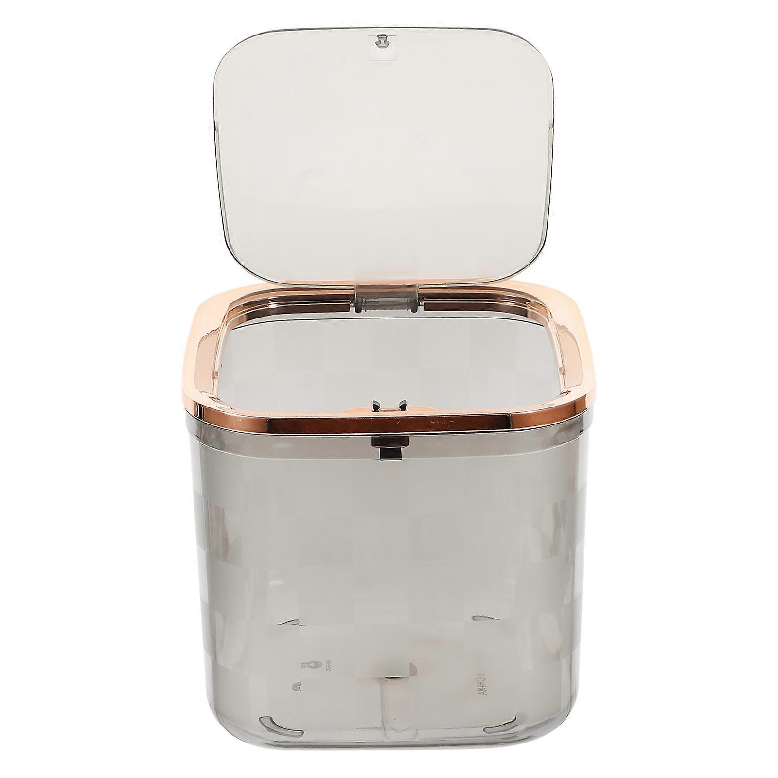 Compact Portable Mini Trash Can with Press Pop Up Lid, Non Slip Base & Hidden Bag Holder for Office, Bathroom, or Vanity Countertops – Stylish &