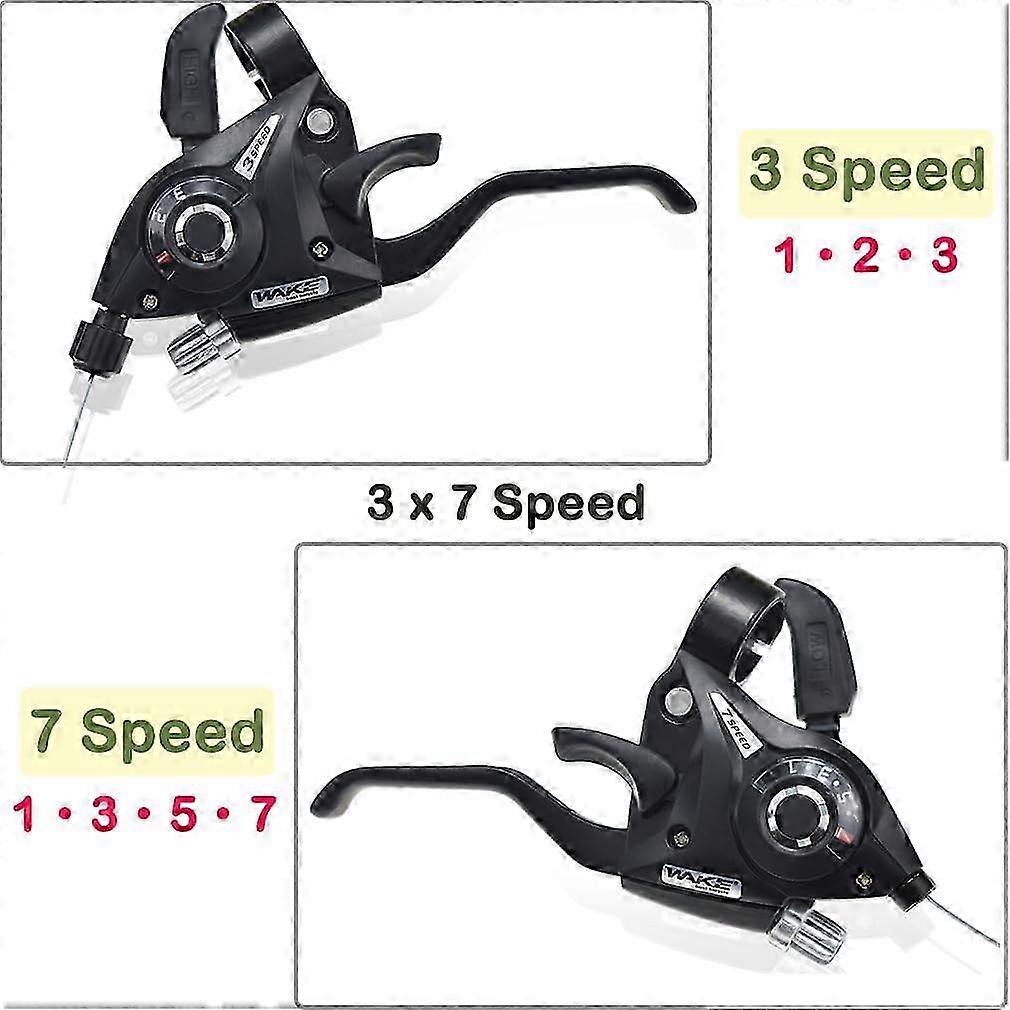 1 Pair 3x7 / 3x8 Speed Bicycle Brake Levers Shifters with Gear Indicator and Brake Cables Suitable for Mountain and Road Bikes (3 x 7 Speed)