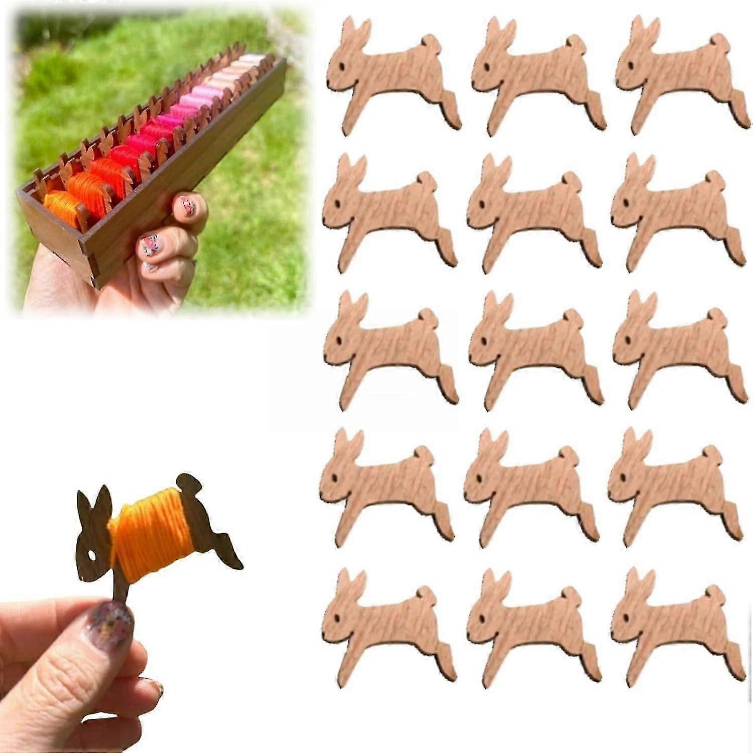 مجموعة بكرة الأرنب الخشبي ، منظم خيط التطريز ، 15 قطعة من مجموعة بكرة الأرنب الخشبي وحامل البكرة ، منظم خيوط الخياطة ، تخزين الخياطة T